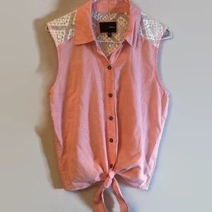 hurley womens sleeveless tie front tank peach Sz Med